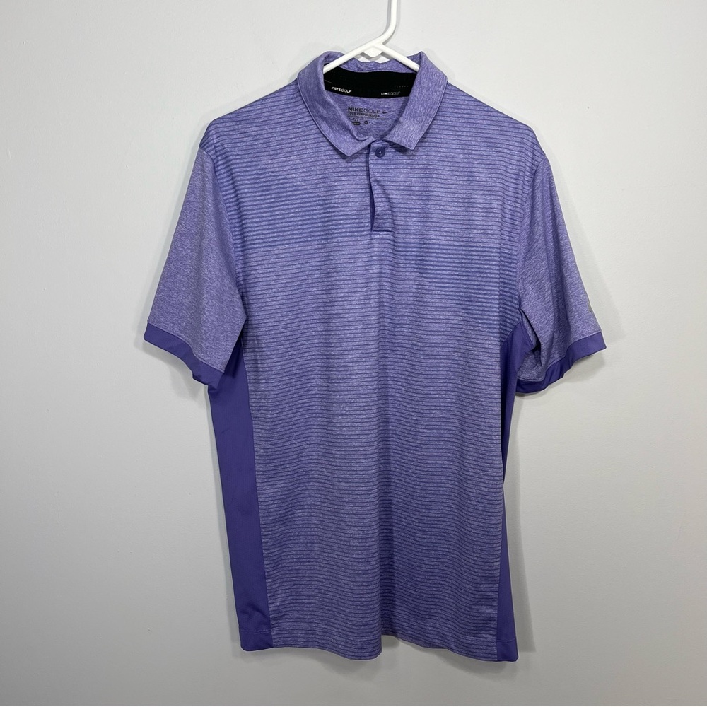 Nike Polo Shirt Mens Medium Purple Striped Tour Performance Golf Outdoor Casual